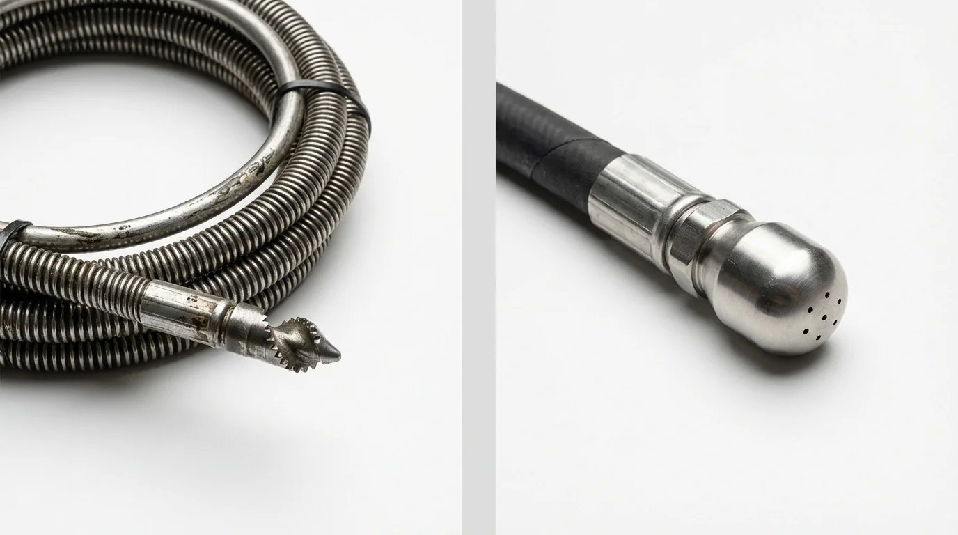 Drain snake cable and hydro jetting nozzle used for drain cleaning in Biglerville, PA