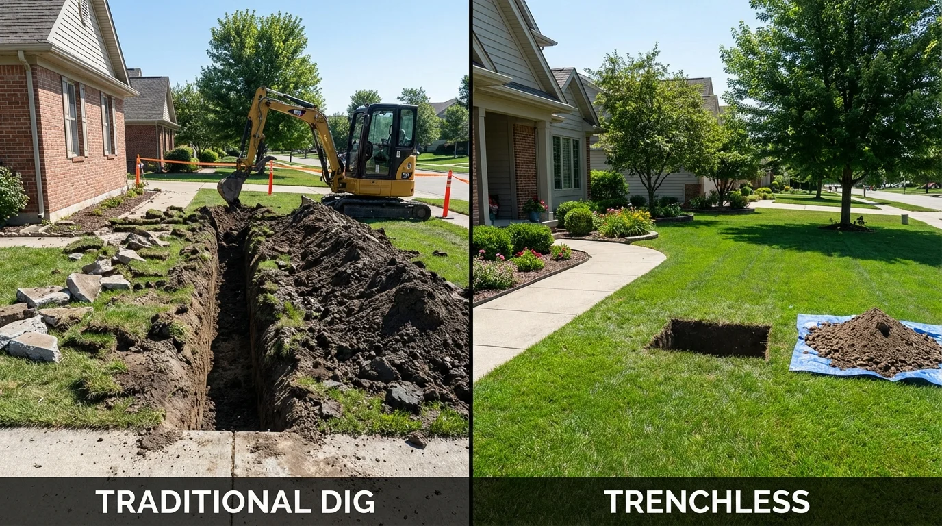 Trenchless sewer repair with minimal yard damage versus traditional excavation in Biglerville, PA